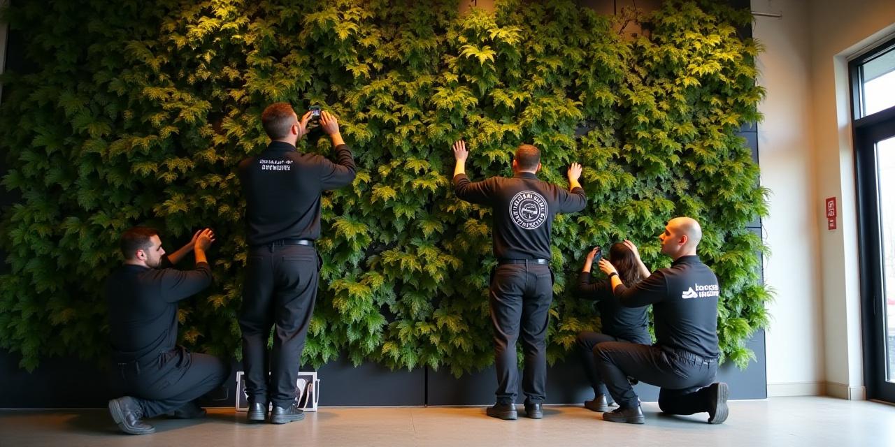 Team member installing a vertical garden module