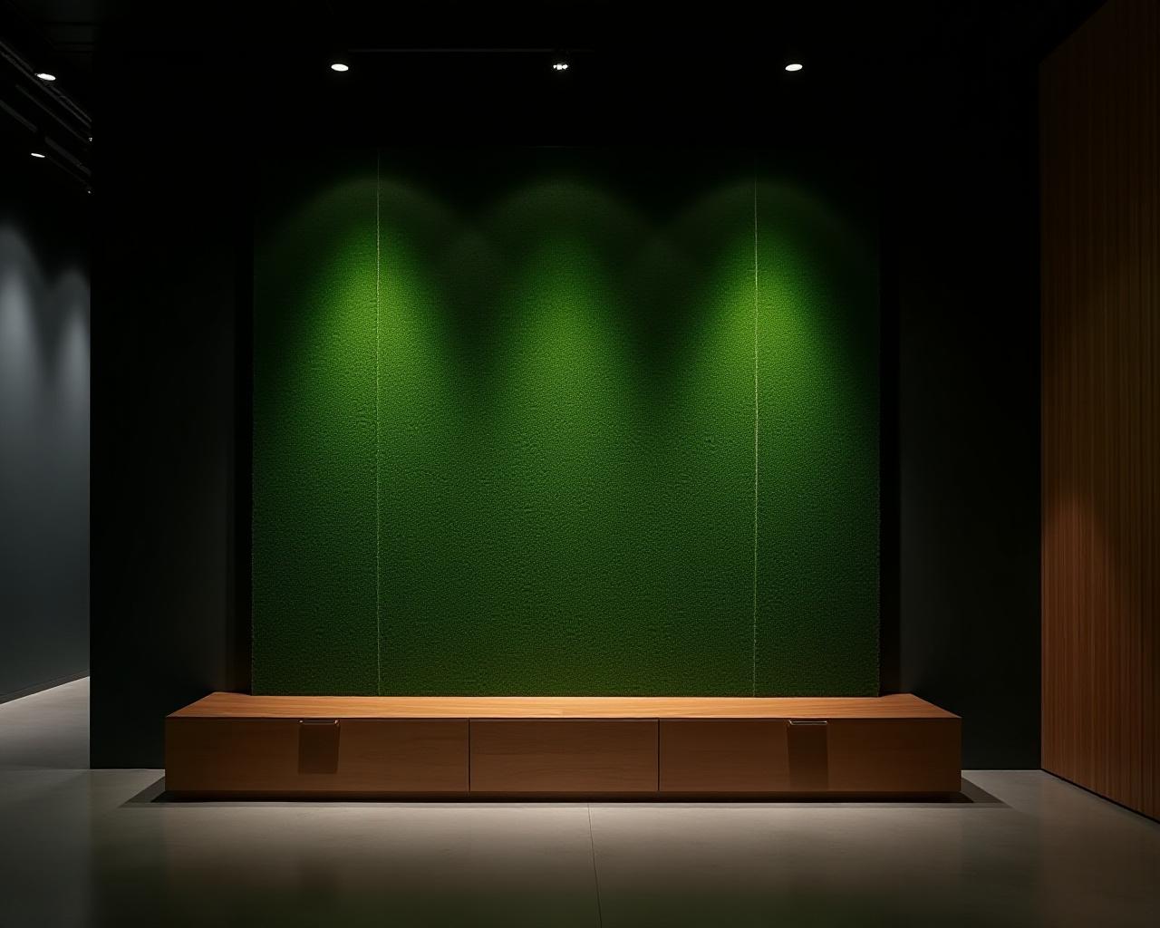 A sophisticated installation of a preserved moss wall in a modern New York gallery