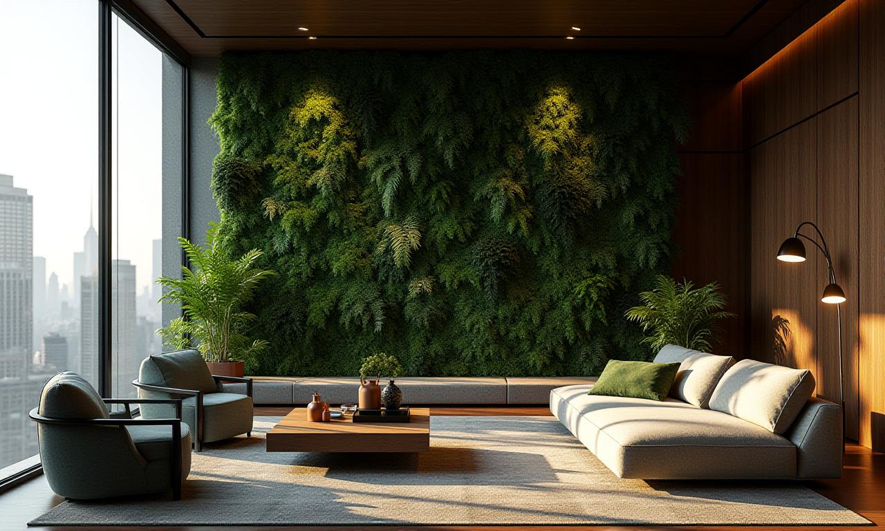 Lush vertical garden installation in a modern NYC penthouse