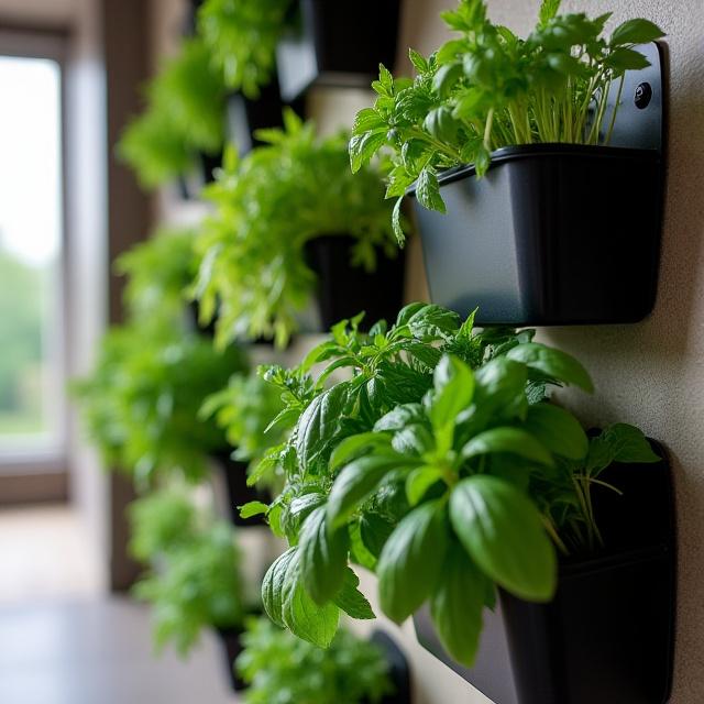 Indoor kitchen herb wall
